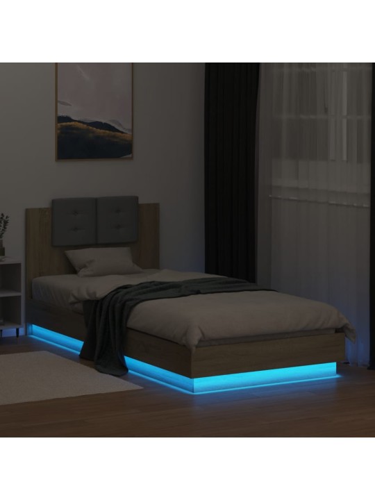 Rám postele s čelem a LED osvětlením dub sonoma 100 x 200 cm