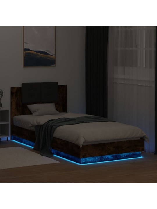 Rám postele s čelem a led osvětlením kouřový dub 100 x 200 cm