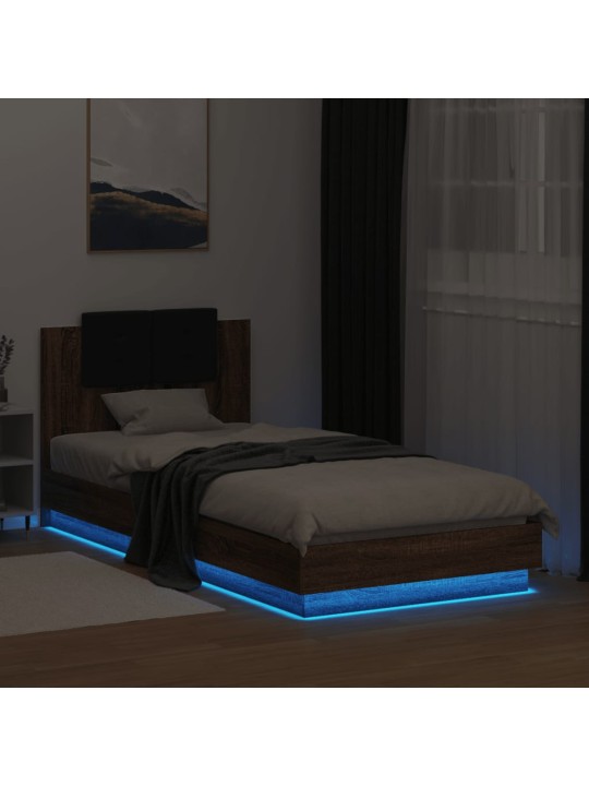 Rám postele s čelem a led osvětlením hnědý dub 100 x 200 cm