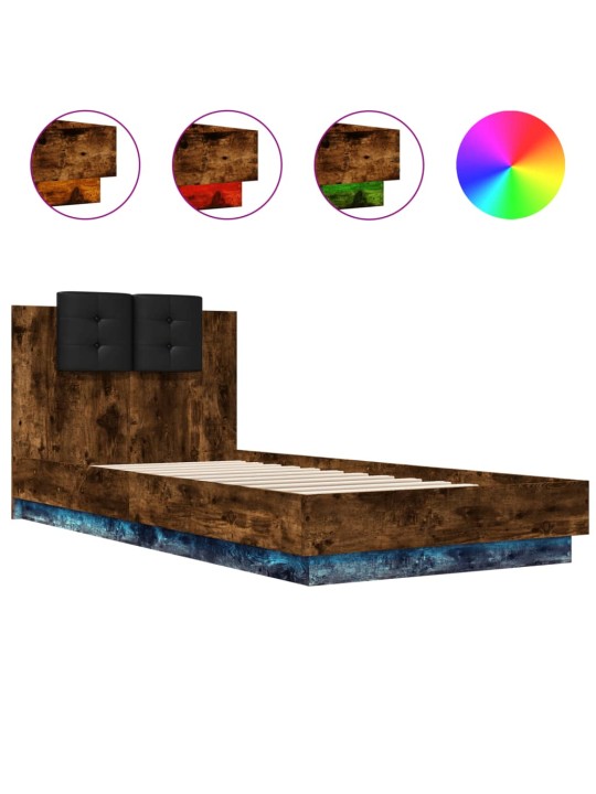 Rám postele s čelem a LED osvětlením kouřový dub 90 x 200 cm