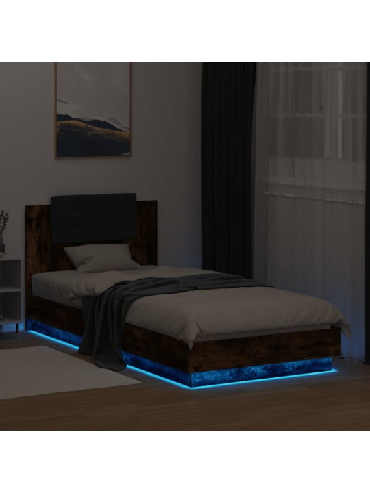 Rám postele s čelem a LED osvětlením kouřový dub 90 x 200 cm