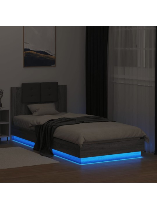Rám postele s čelem a LED osvětlením šedý sonoma 90 x 200 cm