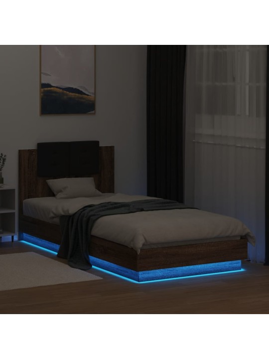 Rám postele s čelem a led osvětlením hnědý dub 90 x 200 cm