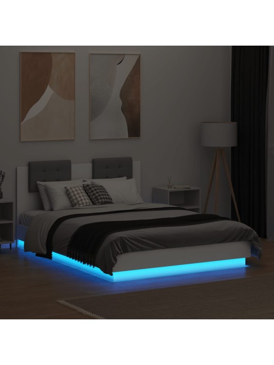 Rám postele s čelem a led osvětlením bílý 140 x 190 cm