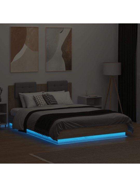Rám postele s čelem a LED osvětlením dub sonoma 135x190 cm