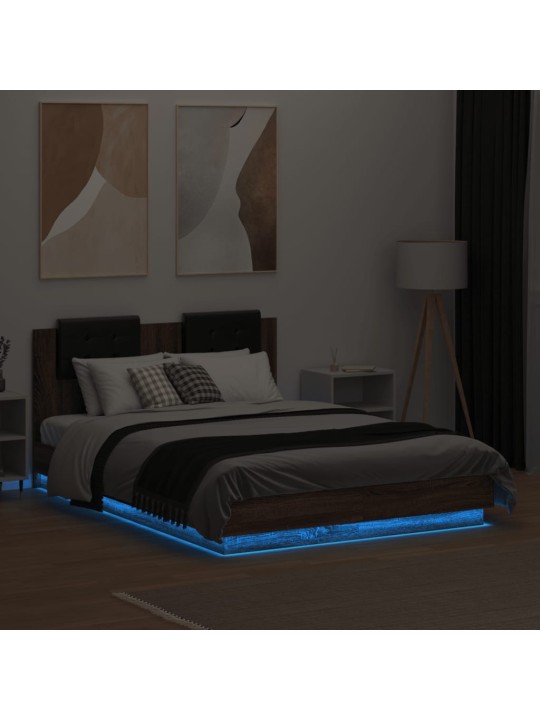 Rám postele s čelem a led osvětlením hnědý dub 135 x 190 cm