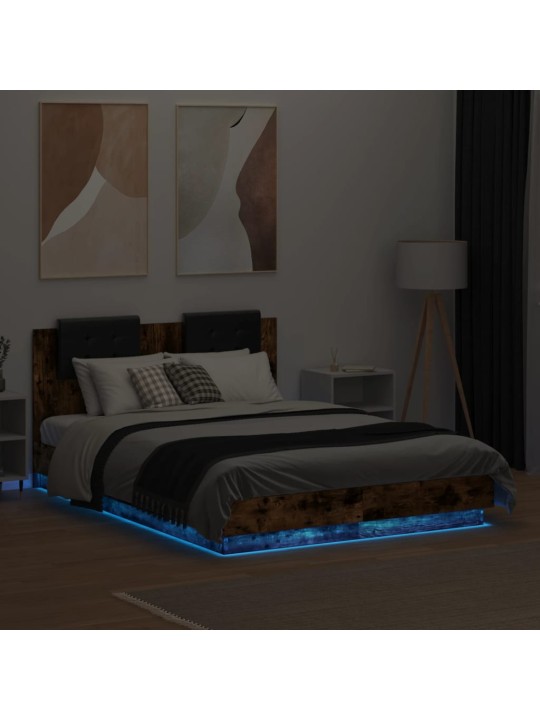 Rám postele s čelem a led osvětlením kouřový dub 120 x 190 cm