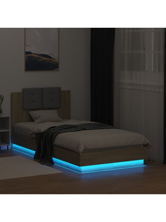 Rám postele s čelem a LED osvětlením dub sonoma 90 x 190 cm