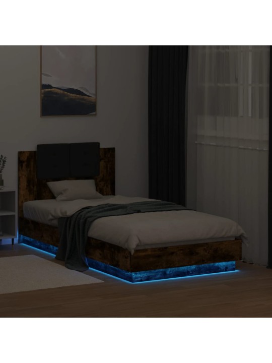 Rám postele s čelem a LED osvětlením kouřový dub 90 x 190 cm