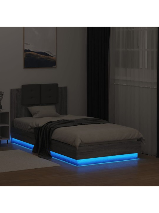 Rám postele s čelem a LED osvětlením šedý sonoma 90 x 190 cm