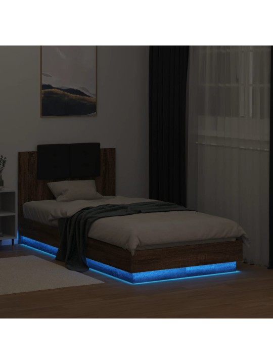 Rám postele s čelem a led osvětlením hnědý dub 90 x 190 cm