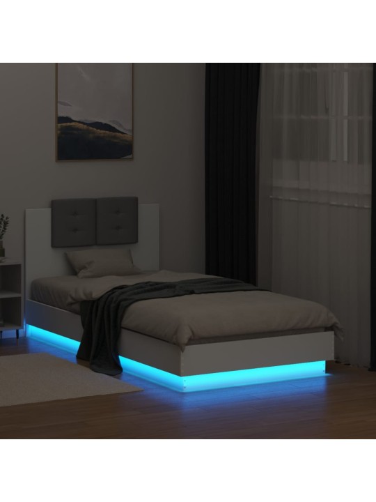 Rám postele s čelem a LED osvětlením bílý 75 x 190 cm