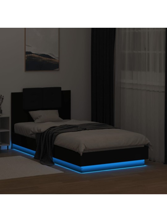 Rám postele s čelem a LED osvětlením černý 75 x 190 cm