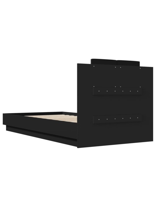 Rám postele s čelem a LED osvětlením černý 75 x 190 cm