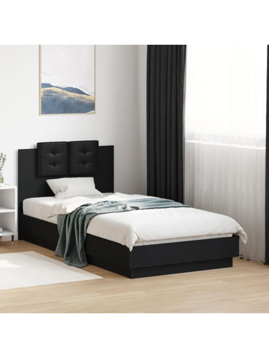 Rám postele s čelem a LED osvětlením černý 75 x 190 cm