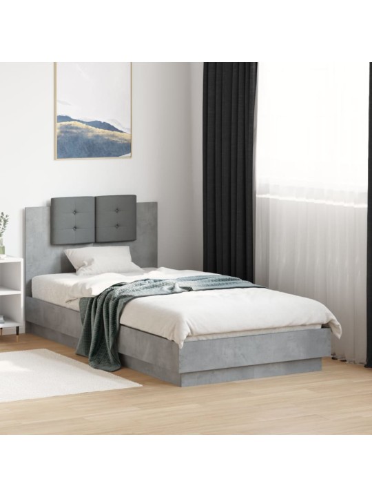 Rám postele s čelem a led osvětlením betonově šedý 75 x 190 cm