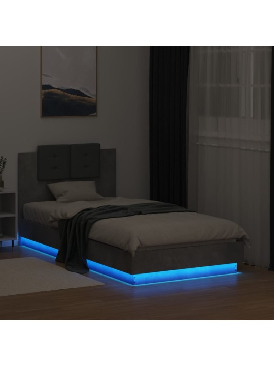 Rám postele s čelem a led osvětlením betonově šedý 75 x 190 cm