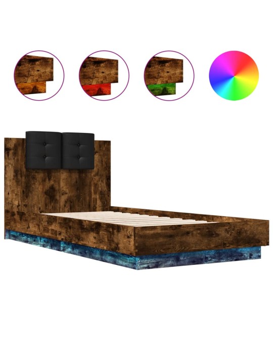 Rám postele s čelem a LED osvětlením kouřový dub 75 x 190 cm
