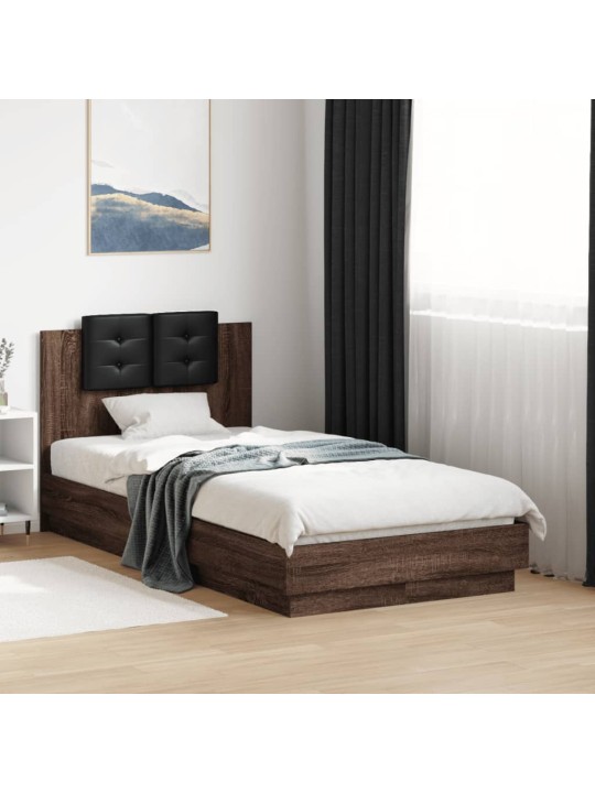 Rám postele s čelem a led osvětlením hnědý dub 75 x 190 cm
