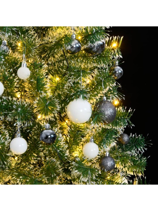 Umělý vánoční stromek s 300 LED a sadou koulí zasněžený 210 cm