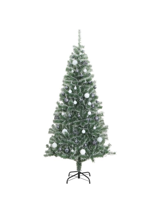 Umělý vánoční stromek s 300 LED a sadou koulí zasněžený 210 cm