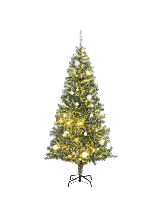 Umělý vánoční stromek s 300 LED a sadou koulí zasněžený 240 cm