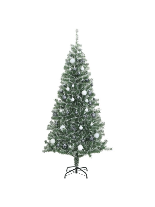 Umělý vánoční stromek s 300 LED a sadou koulí zasněžený 240 cm