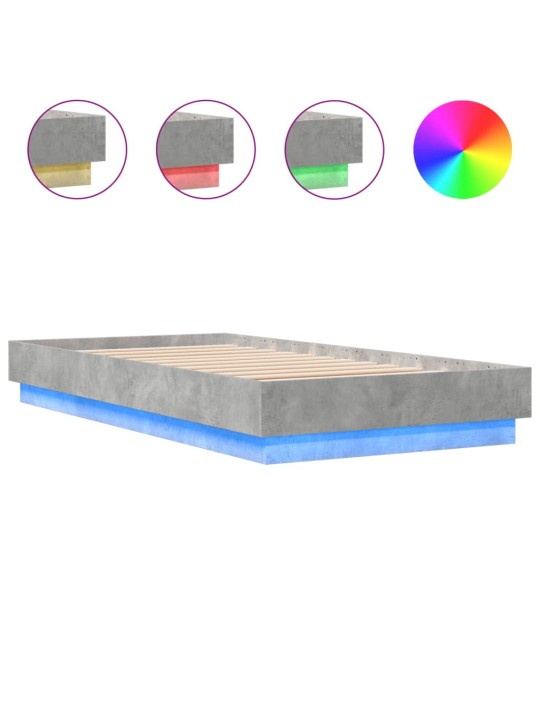 Rám postele s led osvětlením betonově šedý 75 x 190 cm
