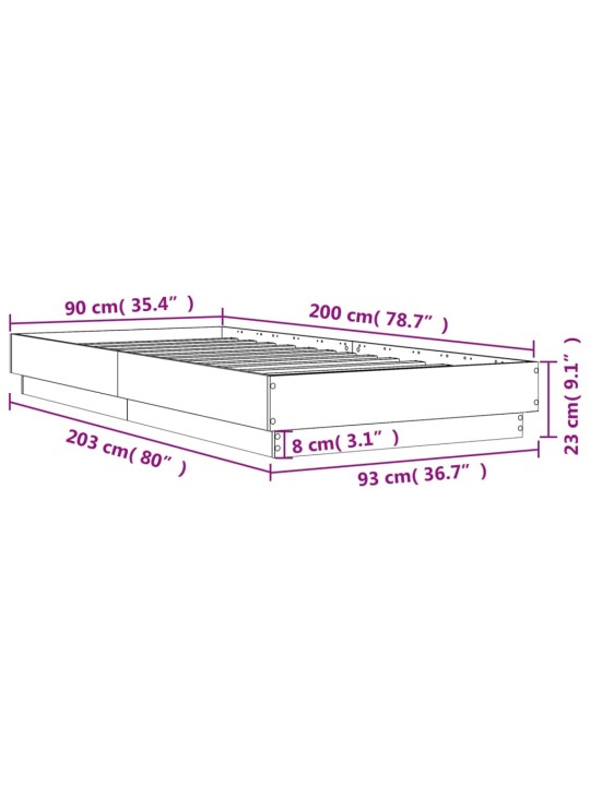 Rám postele šedý sonoma 90 x 200 cm kompozitní dřevo
