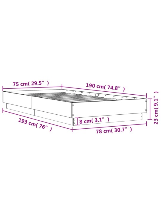 Rám postele šedý sonoma 75 x 190 cm kompozitní dřevo