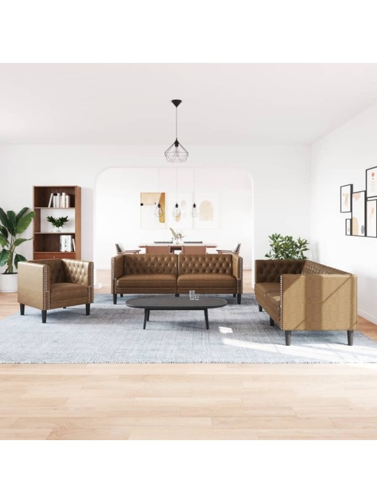 3dílná sedací souprava chesterfield hnědá umělá semišová kůže