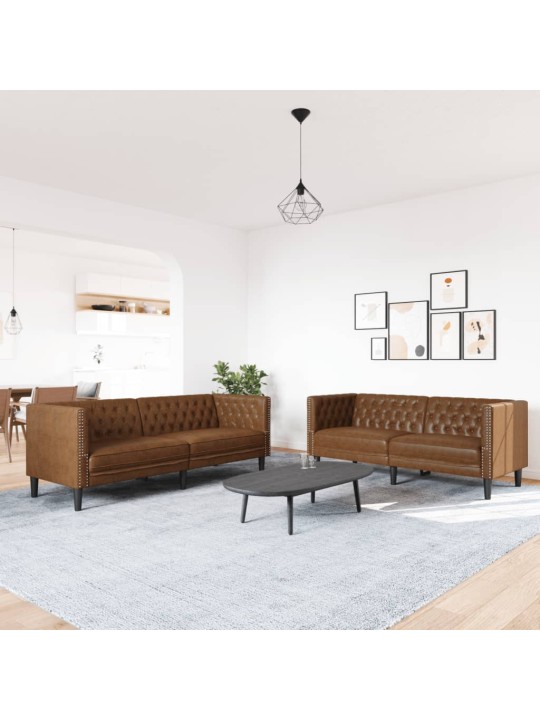2dílná sedací souprava chesterfield hnědá umělá semišová kůže