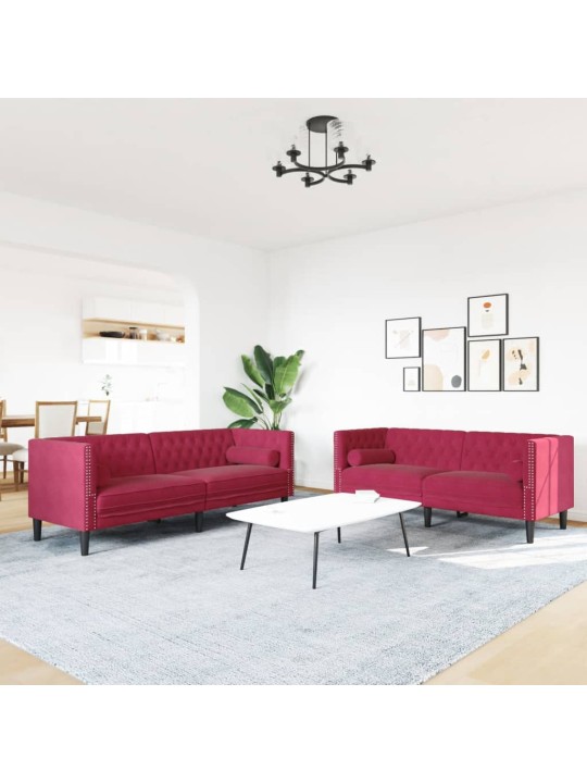 2dílná sedací souprava chesterfield s podhlavníky vínová samet