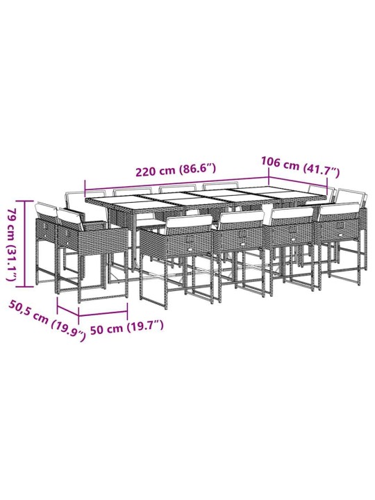 13dílný zahradní jídelní set s poduškami světle šedý polyratan