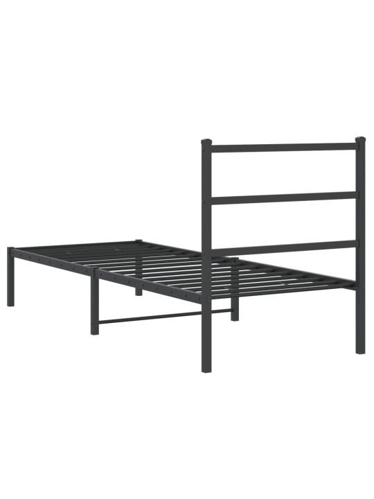 Kovový rám postele s čelem černý 80 x 200 cm