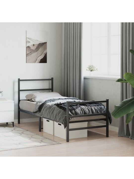 Kovový rám postele s hlavovým a nožním čelem černý 80 x 200 cm