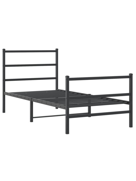 Kovový rám postele s hlavovým a nožním čelem černý 90 x 200 cm
