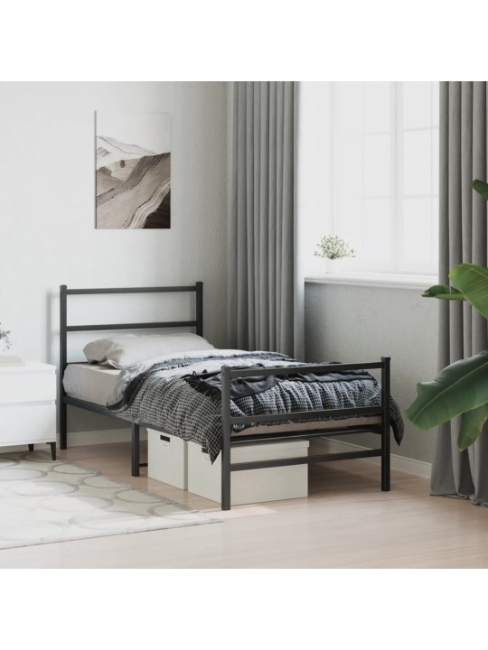 Kovový rám postele s hlavovým a nožním čelem černý 90 x 200 cm