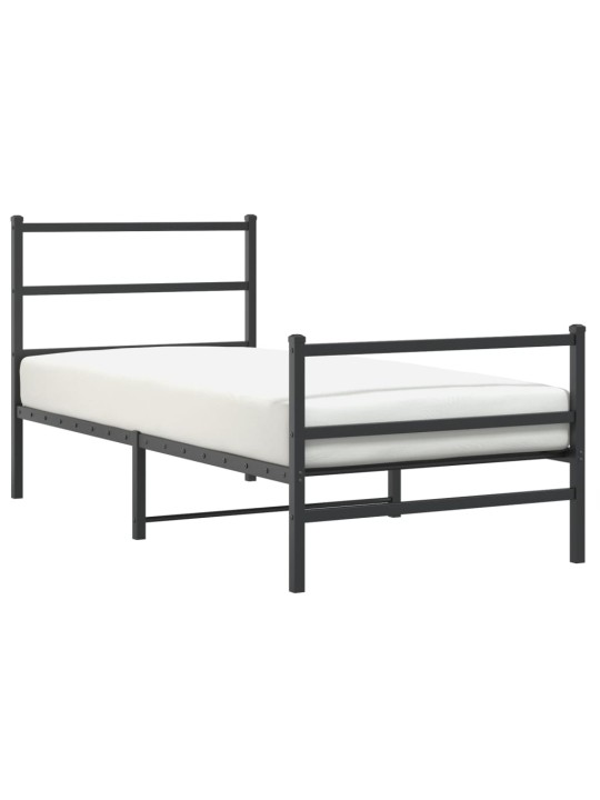 Kovový rám postele s hlavovým a nožním čelem černý 90 x 200 cm