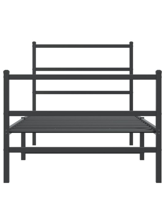 Kovový rám postele s hlavovým a nožním čelem černý 90 x 200 cm