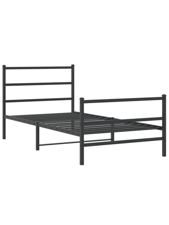 Kovový rám postele s hlavovým a nožním čelem černý 100 x 200 cm