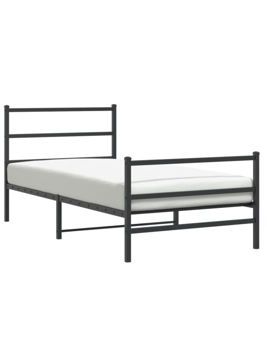 Kovový rám postele s hlavovým a nožním čelem černý 100 x 200 cm