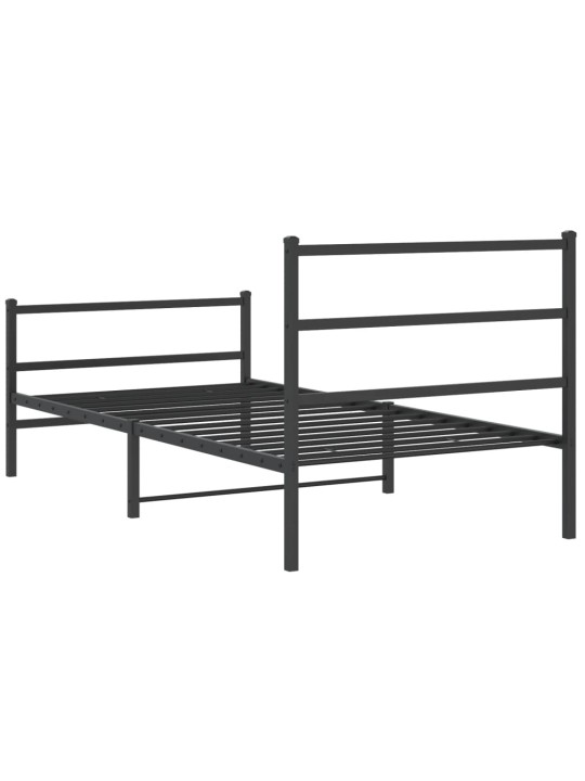 Kovový rám postele s hlavovým a nožním čelem černý 100 x 200 cm