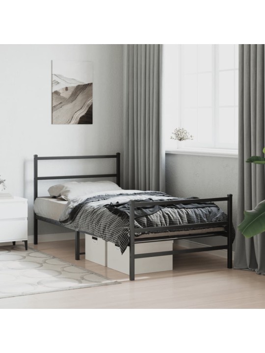 Kovový rám postele s hlavovým a nožním čelem černý 107 x 203 cm