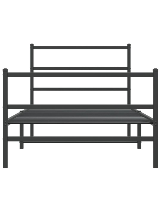 Kovový rám postele s hlavovým a nožním čelem černý 107 x 203 cm