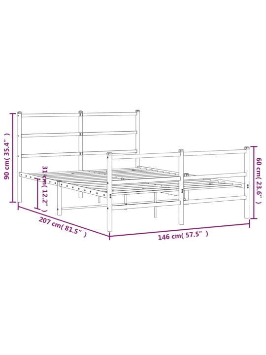 Kovový rám postele s hlavovým a nožním čelem černý 140 x 200 cm