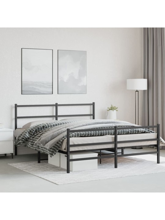 Kovový rám postele s hlavovým a nožním čelem černý 150 x 200 cm