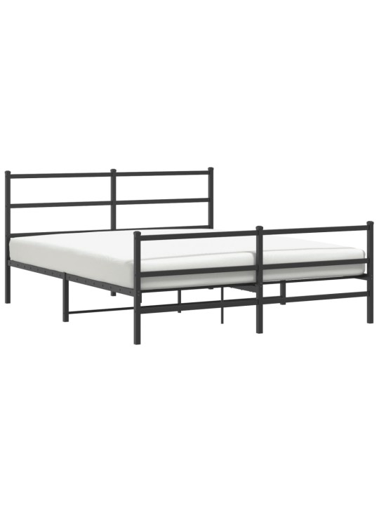Kovový rám postele s hlavovým a nožním čelem černý 150 x 200 cm
