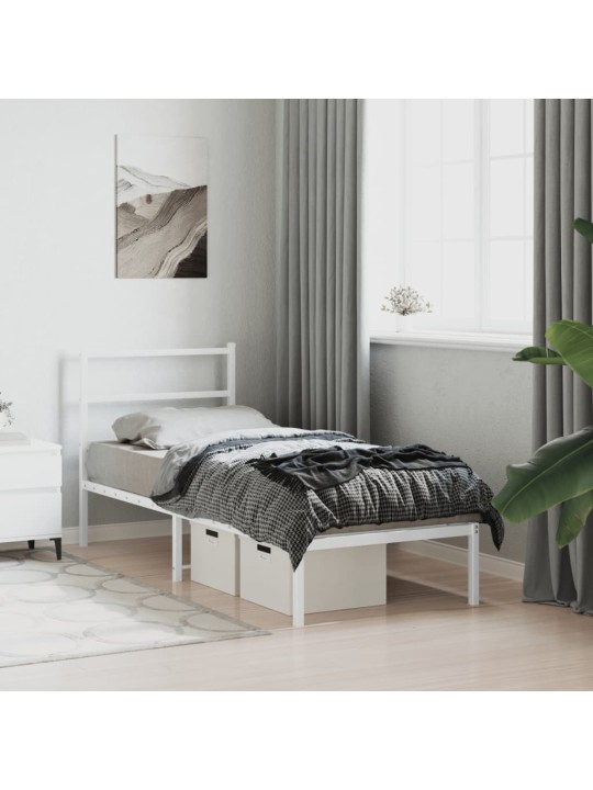 Kovový rám postele bez matrace s čelem bílý 75 x 190 cm