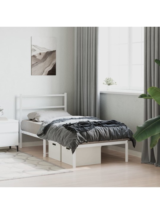 Kovový rám postele s čelem bílý 90 x 200 cm